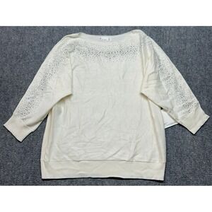 89th & Madison Top Blouse Womens XL Winter White Rhinestone 3/4 Sleeve New